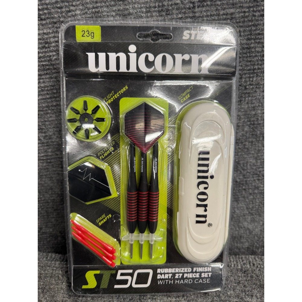 Unicorn ST50 Steel Tip Darts 27 Piece Set 23g Rubberized Finish with Hard Case